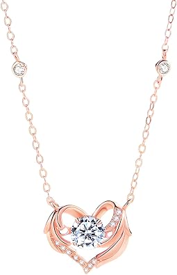 925 Silver Heart Necklace with Zircon Heart Pendant Necklace for Women Wife Girlfriend Mom Gift for Her White Zircon, Rose Glod Love Heart