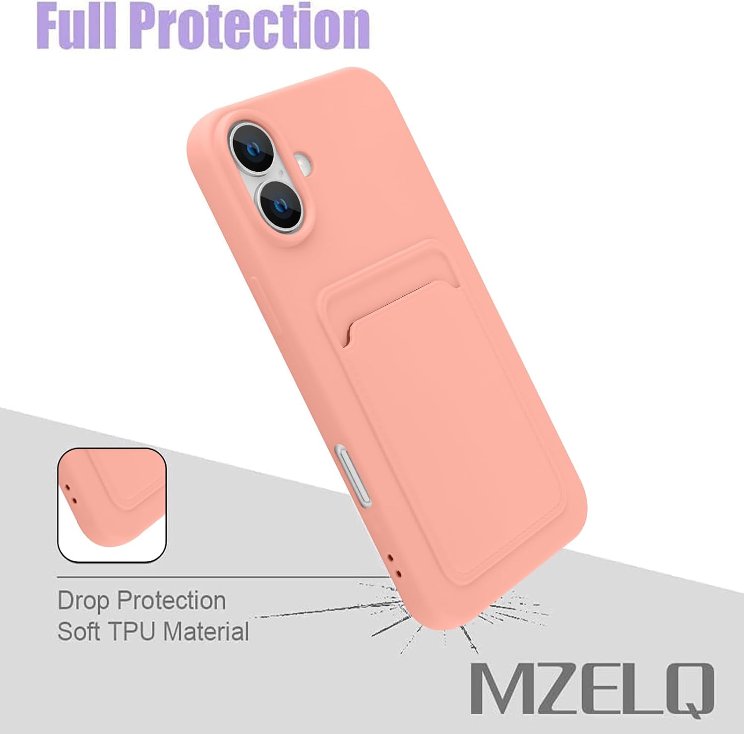 MZELQ Compatible with iPhone 16 Case TPU Card Holder Wallet Cover,Camera Protection + Screen Protector Soft Card Slot Phone Case -Pink - Image 5