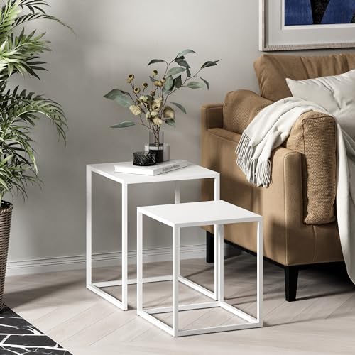 Mesitas Auxiliares para Salon Blanco Marca [en.casa]