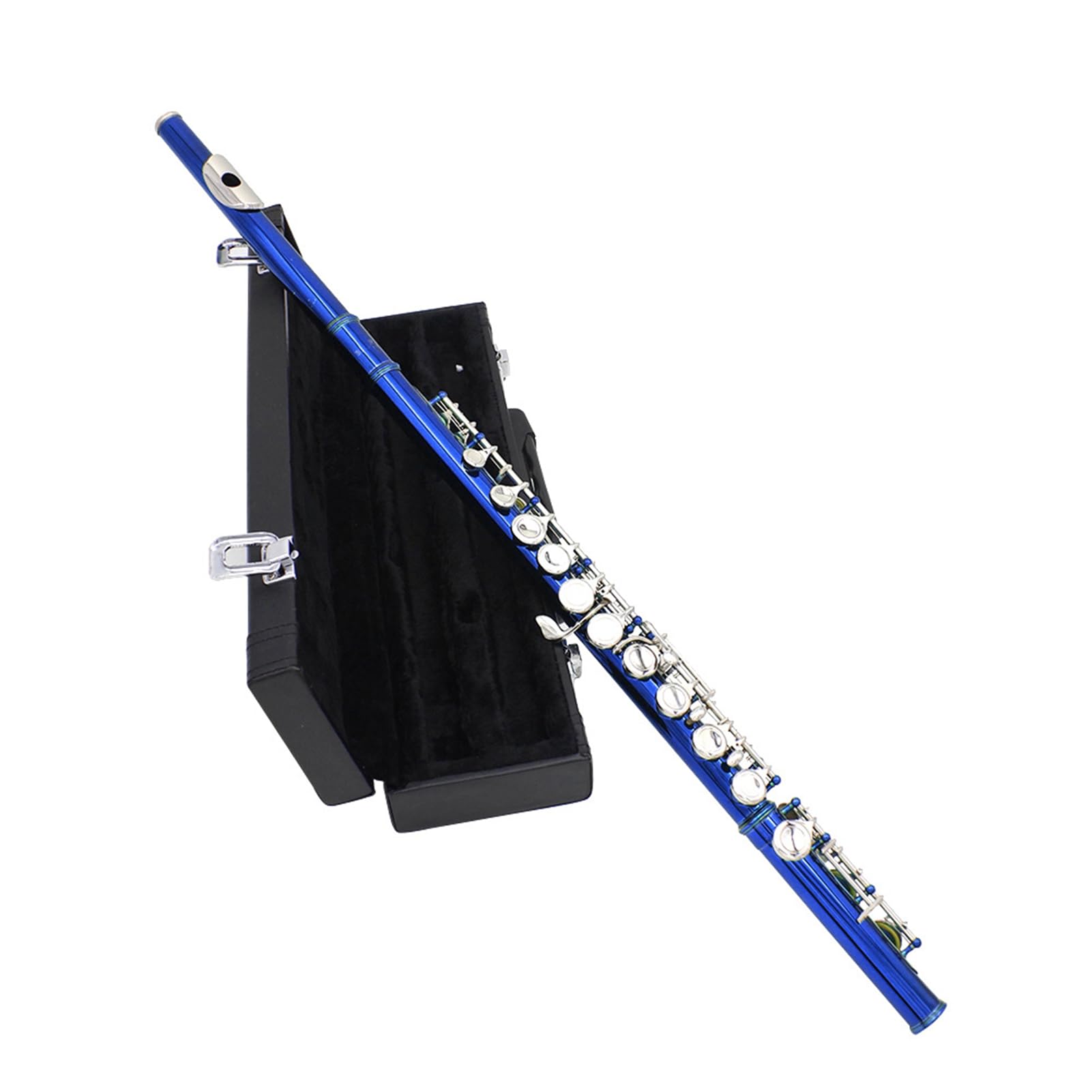 HUIOP flauta,Flauta Travesera Cuproníquel Plateado 16 Agujeros C clave Instrumento de Viento de Madera con Grease Cork Paño de Limpieza Guantes Palillo Mini Acolchado Caso Destornillador,Flauta de 16