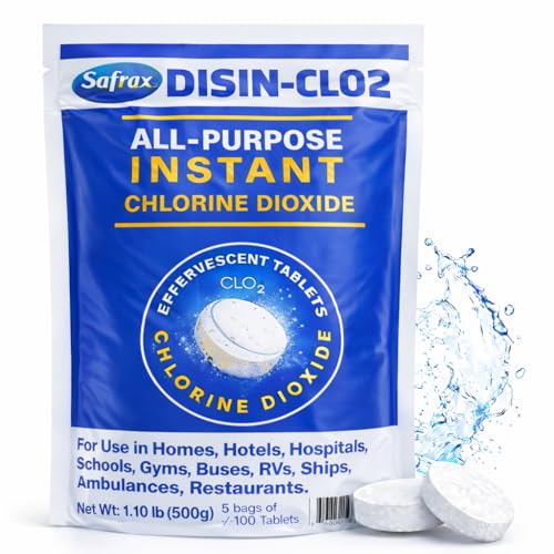 DISIN-CLO2 Multi-Purpose Instant Chlorine Dioxide Tablets Fast-Acting Cleaning & Deodorizing Tablets for Home Kitchen & Travel Freshness Booster for Surfaces Water Containers & Everyday Use