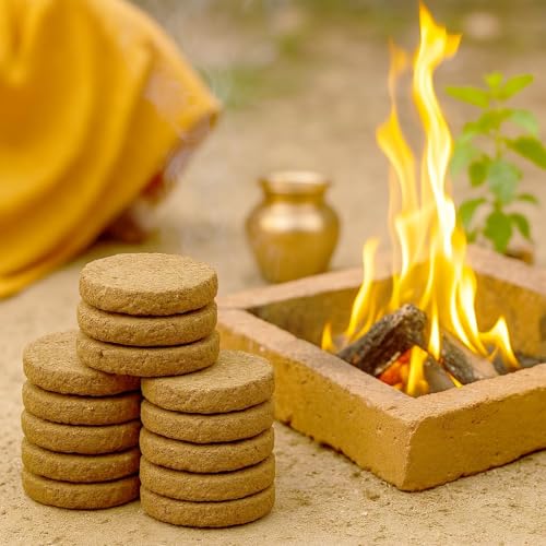 Image of Puja Ghar Pure & Original Desi Cow Dung Cake /uple /kande | Pack of 10 | Natural Holy Cow Dung for Pujan, Hawan & Religious Ceremonies | Round 3 Inch, Eco-Friendly, Smokeless Spiritual Fuel