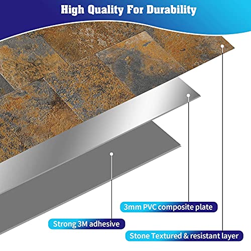 Backsplash Peel and Stick PVC Tile, Stickon Tile for Kitchen Backsplash, Bathroom Vanities, Fireplace Décor, Laundry Table, Stair Decals in Rusty Slate (12" X 12", 5 Sheets) - Thumbnail 3