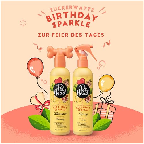 Pet Head Birthday Sparkle Hunde-Deo-Spray | Zuckerwatte-Duft | Pflegt und beruhigt empfindliche Haut | Geburtstagsgeschenk für einen Hund | Vegan | Sanfte Formel für Hunde und Welpen | 300ml
