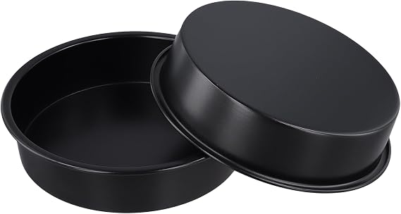 JEUIHAU 8 inch Cake Tins Set of 3, Non-Stick Carbon Steel Layer Cake Pans, Round Baking Pan for Roasting Serving (Black)