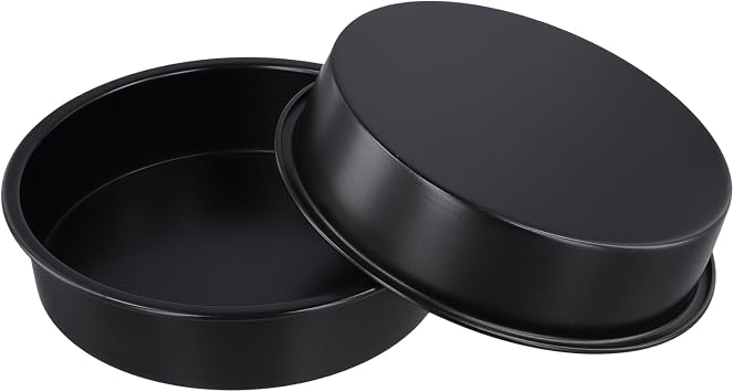 JEUIHAU 8 inch Cake Tins Set of 3, Non-Stick Carbon Steel Layer Cake Pans, Round Baking Pan for Roasting Serving (Black)