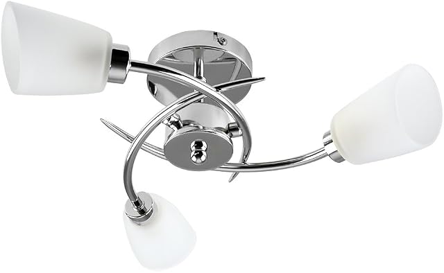 Modern 3 Way Spiral Polished Chrome Ceiling Light Fitting with Frosted Glass Shades - Complete with 3w LED G9 Bulbs [3000K Warm White]