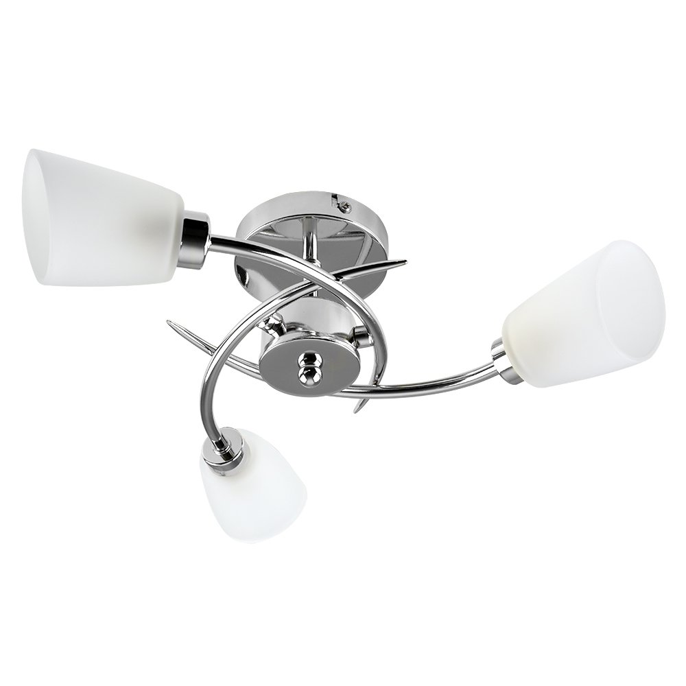 MiniSun | Modern 3 Way Spiral Polished Chrome Ceiling Light Fitting with Frosted Glass Shades | Pendant Lights, Home Décor & Improvement Essential | Includes Bulb [3000K Warm White] | Mains Wired