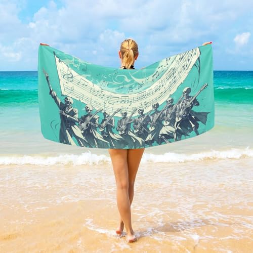 tplaotee Mysterious Unique Skeleton Band Music Scoreal Big Beach Towels 37" x 74" Sand Free Quick Dry Beach Towels for Kids for Kids & Adults