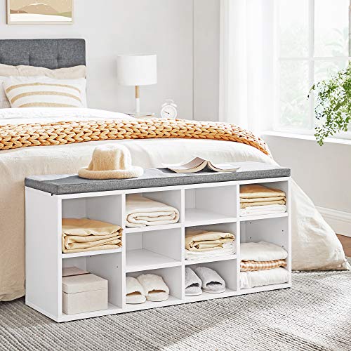 VASAGLE CUSTOS Collection - Shoe Bench, Storage Bench with Padded Seat, Entryway Bench with 10 Compartments, for Bedroom, 11.8 x 40.9 x 18.9 Inches, Cloud White and Dove Gray ULHS010W01 by VASAGLE - Image 4