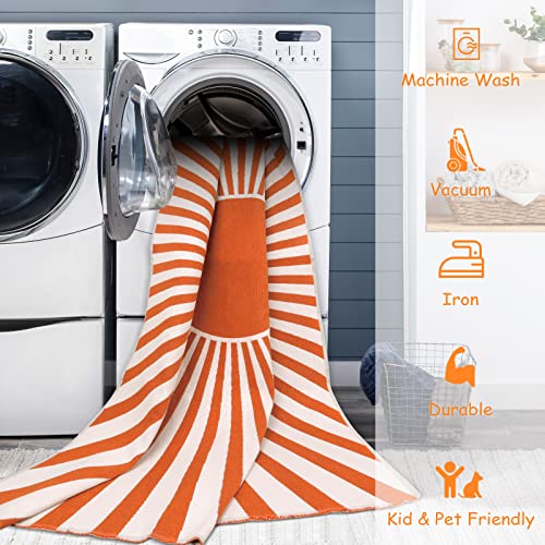 Kimode Runner Rug 2X6 Reversible Washable Retro Sun Indoor Outdoor Rug Orange Hallway Runner Rug Low-Profile Entryway Rug Cotton Woven Durable Balcony Runner For Laundry,Kitchen,Bedroom #TOP2