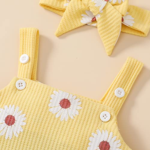 Newborn Baby Girl Summer Clothes Checkerboard Plaid Print Sleeveless Knitted Bodysuit Romper One Piece Jumpsuit Outfit (A-Waffle-Yellow, 0-3 Months) #TOP3