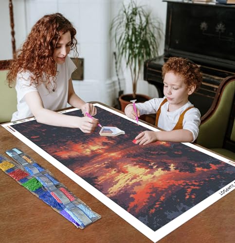 5D Diamond Painting río y puesta de sol Jumpdot con lienzo grande de 70x40 cm 2