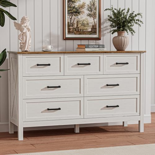LYNSOM-Farmhouse-7-Drawers-Dresser-for-Bedroom-Wood-Rustic-Wide-Chest-of-Drawers-with-Deep-Drawers-Metal-Handle-Storage-Dressers-Organizer-for-Entryway-Hallway-Antique-White LYNSOM Farmhouse 7 Drawers Dresser for Bedroom Wood Rustic Wide Chest of Drawers with Deep Drawers Metal Handle Storage Dressers Organizer for Entryway Hallway Antique White