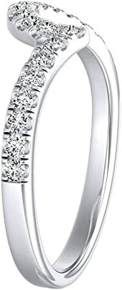 0.22Ct Round Cut D/VVS1 Diamond Curved Chevron V Shape Bridal Anniversary Engagement Wedding Ring for Women's 14K Gold Plated 925 Sterling Silver