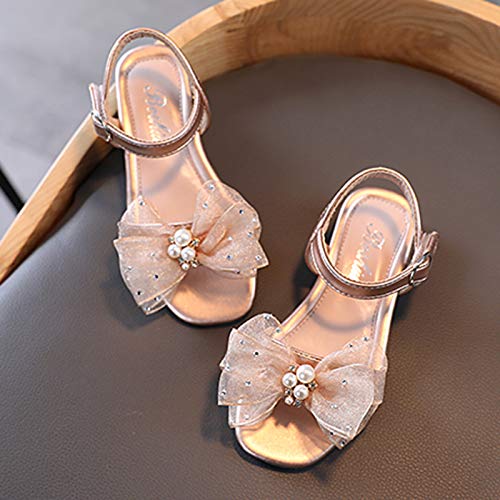 Children Sandals Soft-Soled Princess Shoes Slippers Pearl Children Non-Slip Bowkont Flat Girl's (Gold, 10.5-11Years)3