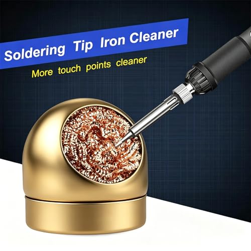 Image of Soldering Iron Tip Cleaner Non-slip Solder Tip Cleaning Wire Ball & Base Holder Soft Coiled Brass Tip Cleaner Kit (Gold)