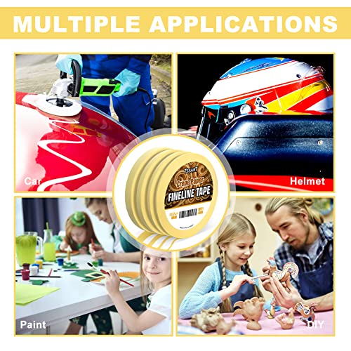 Tssart 4 Rolls Fine Line Tape - Medium Tack Pinstripe Tape, Fineline Masking Tape In 1/16, 1/8, 1/4 And 1/2 Inch Wide X 60 Yard Long, Painters Masking Tape For Diy Car Auto Paint Art #TOP6