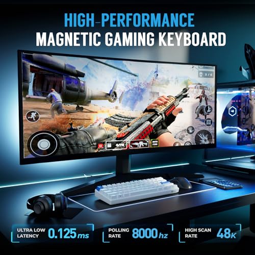 Image of RK ROYAL KLUDGE C61 Wired Mechanical Keyboard with Hot Swappable Magnetic Switch Wired 60% Gaming Keyboard Gasket Mounted RGB Backlit with 61 Keys PBT Keycaps, White Blue