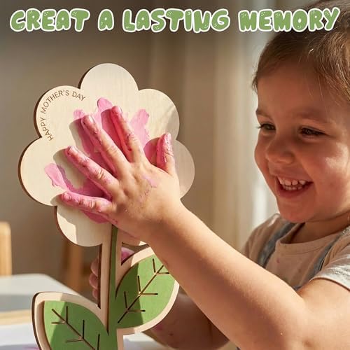 HYPERI DIY Mothers Day Crafts for Kids Handprint Art, Handprints Wooden Rose Flower Bouquet, Mothers Day Gifts for Mom from Kids, for Grandma from Grandkids, Mothers Day Keepsake Craft (Flower) - 1