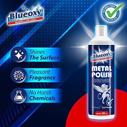 Image of BLUEOXY Metal Polish Gel | Cleans, Polish & Shines for All Metal Surfaces | Chrome Metal Cleaner | Shiner & Polish | Cleaner & Polish | Stainless Steel Polish | Ecological Formulation | 500 ML | QTY 1