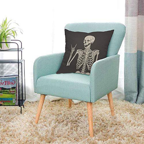 Aoyego Human Skeleton Posing Throw Pillow Cover Skull Anatomy Happy Creepy Gesture Horror Body Bones Pose Pillow Case 18X18 Inch Decorative Men Women Boy Girl Room Cushion Cover For Home Couch Bed #TOP2