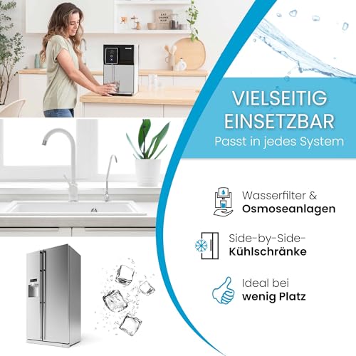 smardy Absperrventil Edelstahl Absperrhahn Push Fitting Adapter T-Stück 3/8x3/8x1/4 zum Anschluss von 2 Geräten für SbS Kühlschrank Osmoseanlage Wasserfilter, Wasseranschlussadapter mit Dichtung