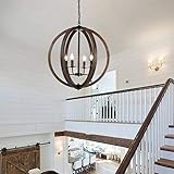 Arteolamp® 28.75" X31" Farmhouse Pendant Light Orb Chandelier Light Wood Wooden Frame Iron Band Sphe