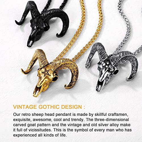 U7 Jewelry Ion Plating Black Metal On Stainless Steel Inverted Pentacle Gothic Skull Satanic Goat Head Pendant Necklace With 22" Rope Chain #TOP4