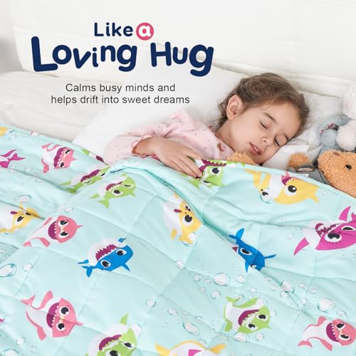 Kivik Weighted Blanket 7 lbs, 41" x 60" Green Shark Weighted Blankets for Small Single/Twin Size Bed, All-Season Breathable Soft Cozy Cute Heavy Throw Blanket for Calming & Sleep, Washable