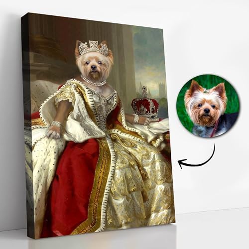 Royal Pet Portrait from your photos – Queen Victoria, Custom Renaissance Female Pet Art, Victorian wall art, Personalized Pet Framed Canvas (from 8×10 to 24×36 inches)