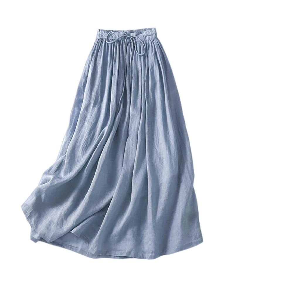 Gonna Donna,Maxi Gonna da Donna Blu Elastico in Vita Lacci Gonna A Pieghe Tinta Unita A-Line Increspato A Strati Flusso di Alta qualità Casual Gonne Lunghe per Ragazze Signore,XL