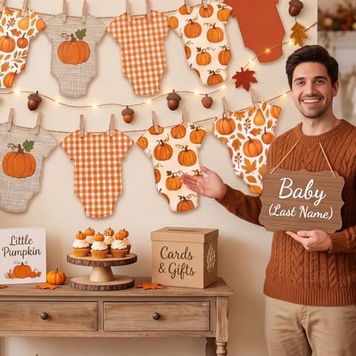 Frienda 10 Pcs Pumpkin Baby Shower Banner Bodysuit Garland with Clips by Frienda - Used condition - Image 4