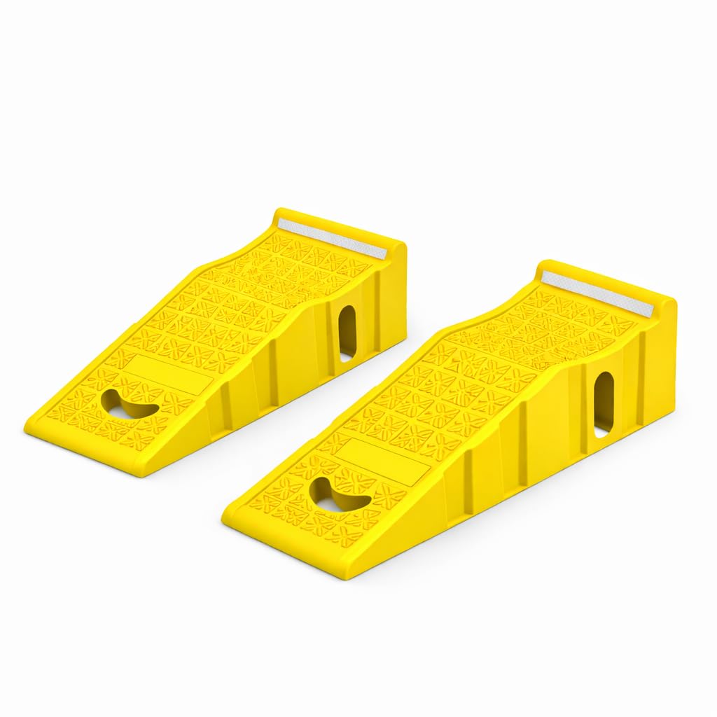 Confezione da 2 rampe per auto, capacità di carico 4.500 kg per coppia, con adesivi di avvertimento riflettenti, colore giallo