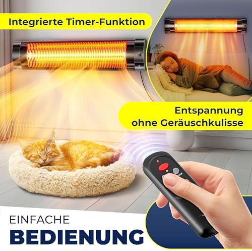 Bild 4 - KESSER® Infrarotstrahler 2500W Infrarot Heizstrahler mit Fernbedienung, 3 Stufen, Instant-Heat, Wandhalterung, Terrassenstrahler, Quarzstrahler, Terrassenheizer, inkl. Schutzhülle, Timer - Schwarz