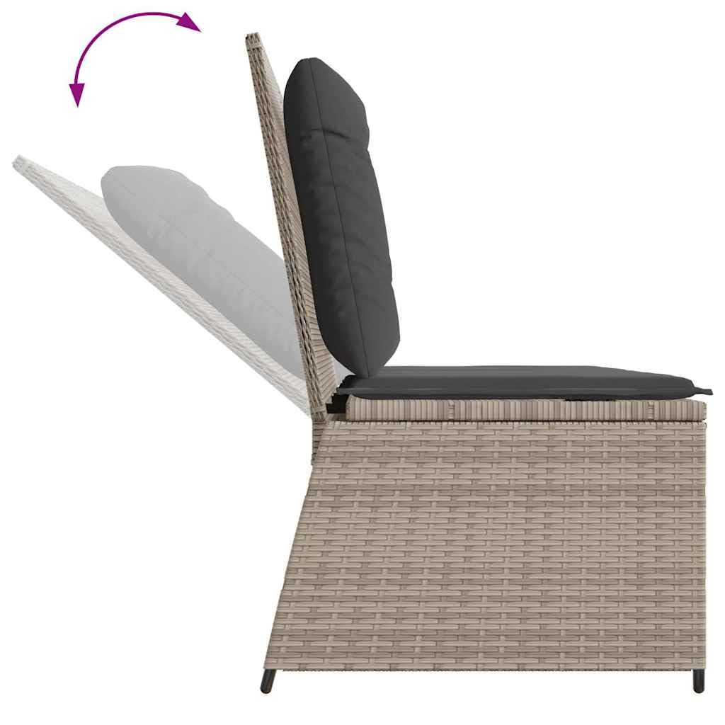 Ławka ogrodowa regulowana z poduszkami, jasnoszara, polirattan, 108 x 67 x 95 cm, nadaje się na taras i na zewnątrz