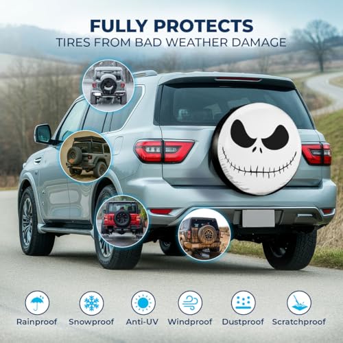 Image of Spooky Horror Nightmare Skellington Size 14 Heavy Duty PVC Leather Spare Tire Cover, Universal Fit Tire Cover for Trailer RV Camper, Dustproof with No Camera Hole, Spring Car Decor