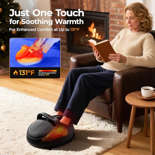 Image of HTM Foot Massager with Heat, 5 Modes & 9-Level Intensity & 3-Speed Vibration, Shiatsu Kneading & Rolling Compression, with Remote & Portable Handle, Fits Up to Men's Size 13, Gift for Women Men