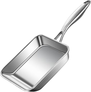Tamagoyaki Pan Stainless Steel Japanese Omelette Pan, Non-Stick Uncoated Egg Roll 7.5x6.3" Rectangle Frying for Cooking Egg Roll, Steaks, Frying Bacon