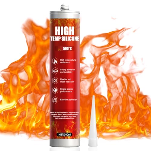 ALLONY Pegamento Alta Temperatura, 300ML masilla refractaria, Silicona Alta Temperatura, Sellador refractario para Juntas Chimeneas Barbacoas Estufas Hornos, Pegamento de Arcilla Refractaria