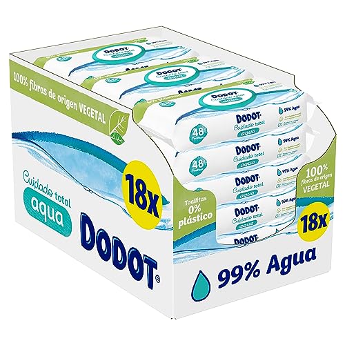 Dodot Toallitas Pure Aqua para Bebé, 99% Agua, 100% Fibras de Origen Vegetal, 864 Toallitas, 18 Paquetes (18 X 48)