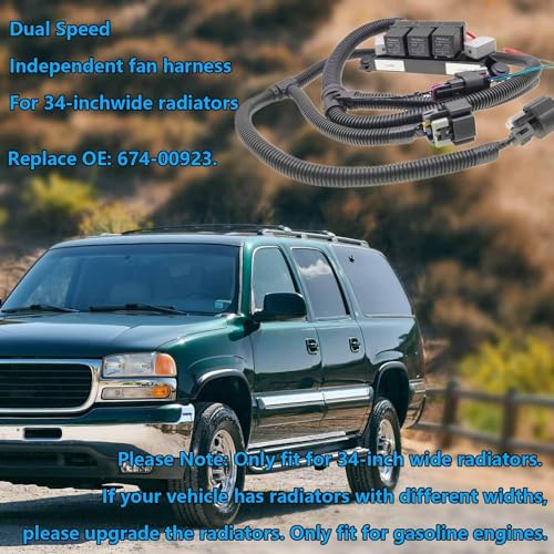 Dual Speed Electric Fan Control Wiring Harness Kit 674-00923, Compatible with Chevy Silverado Avalanche Suburban Tahoe GMC Sierra Yukon, Retrofit Stand Alone Electric Fan Harness