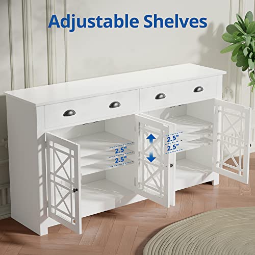 Cozy Castle Modern Buffet Cabinet With Drawers, Wood Sideboard Buffet Cabinet With 4 Acrylic Glass Doors, Bar Cabinet For Kitchen, Dining Room, White #TOP4