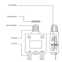 Vista 4 de Disyuntor térmico genuino 3A 125/250VCA 32VDC serie 98 pulsador para restablecer interruptor de sobrecarga térmica con terminales de conexión rápida