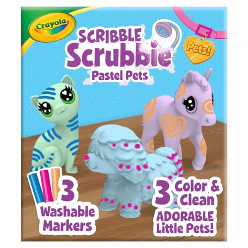 Crayola Scribble Scrubbie Pastel Pets (3ct) Grooming Animal Toy for Kids Washable Animal Figurine Kids Gift Toys for Girls & Boys 3+
