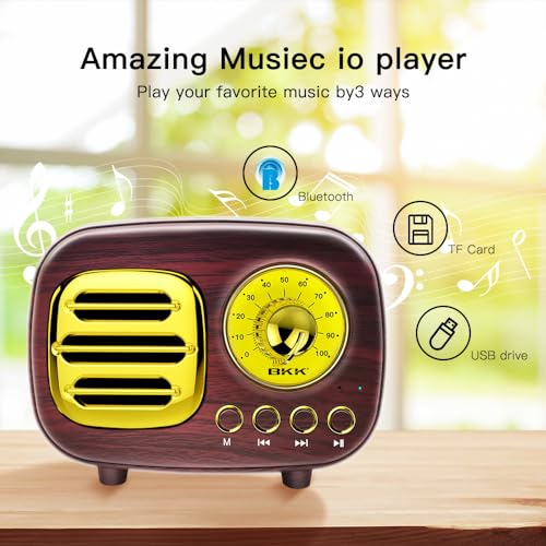Image of BKK Retro Portable Bluetooth Speaker with FM Radio and Antenna, Wireless Bluetooth Speaker with Calling Feature, USB Charging, TF Card Support, with Wireless Mic, Vintage Speaker - 11.5x8.75x6cm