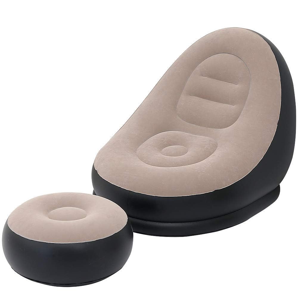 RAJA DHIRAJ Chair, Portable Fast Inflatable Sofa Chair with Foot Stool, Surface with Plush Smooth Comfortable Ideal for Living Room, Room and Outdoor Camping use