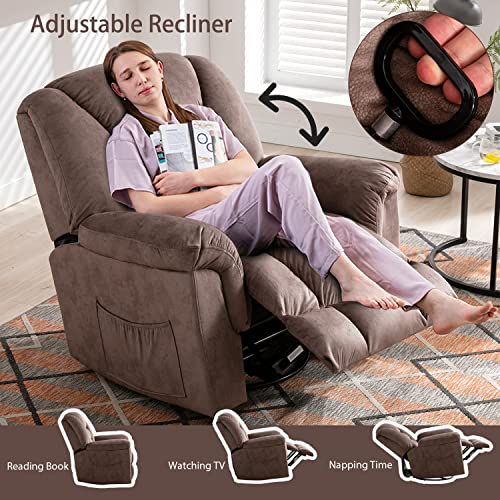 Anj Oversized Rocker Recliner Chair Manual 360 Degree Swivel Recliners Comfy Glider Rocking Chairs For Big Man Home Extra Wide Overstuffed Reclining Chair For Living Room, Camel #TOP3