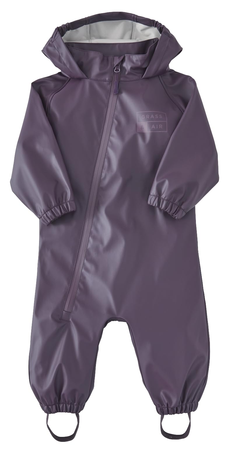 Grass & Air Purple Puddlesuit, PU Waterproof Kids Rainsuit, Amethyst Purple (9-12m)
