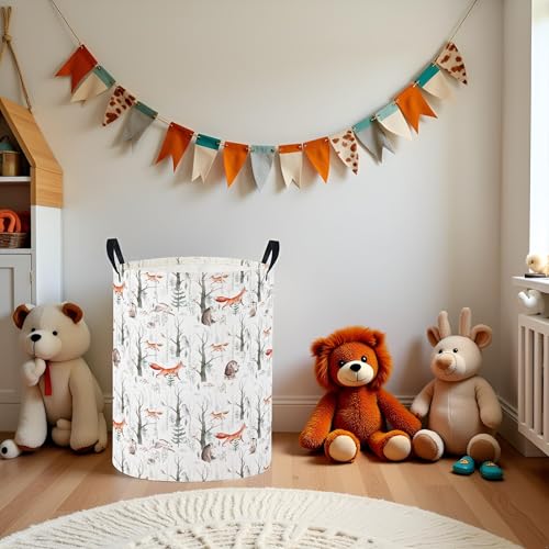 Image of Baby Laundry Basket Baby Nursery Hamper Kids Laundry Basket Toy Storage Bin for Boys Room Decor Gift Baskets for Bedroom Bathroom(Forest Animal)
